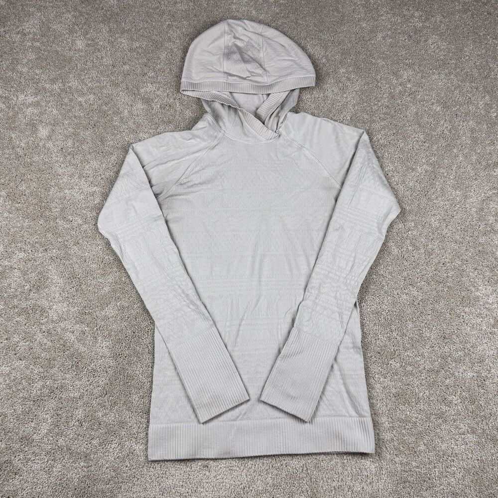 Lululemon Rest Less Hoodie Women's 6 Silver Jacquard Knit Seamless Pullover